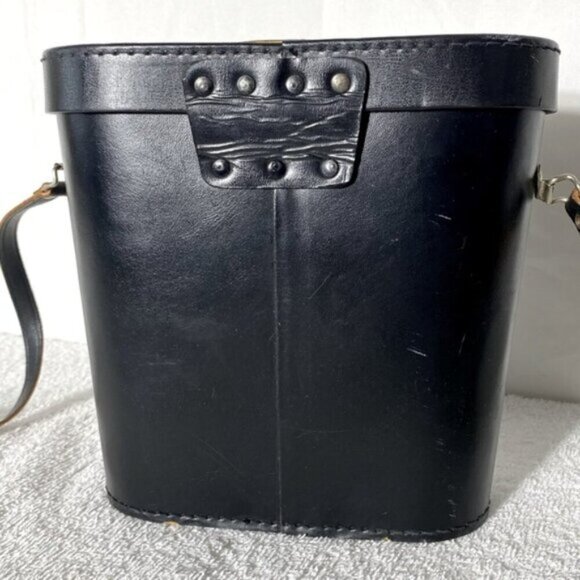 Vintage Black Leather Binoculars Case with Strap & Lens Caps - Picture 3 of 16